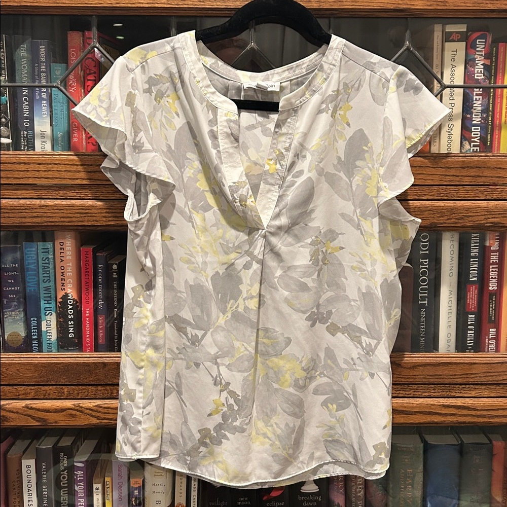 Calvin Klein Gray and Yellow Floral Blouse
